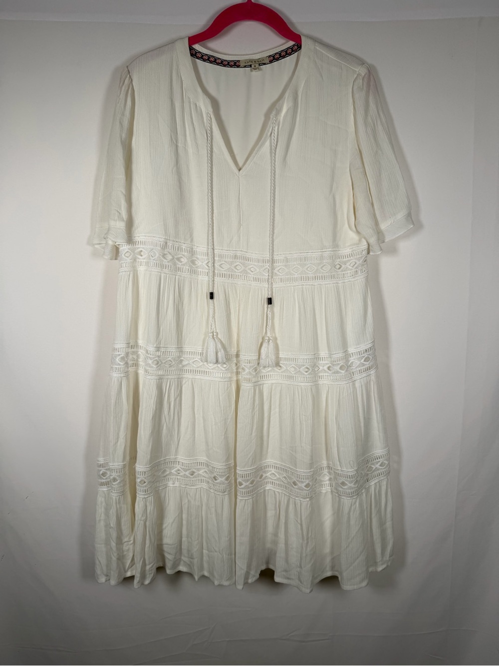 Women’s White Boho Tassel Tiered Dress Cottagecore